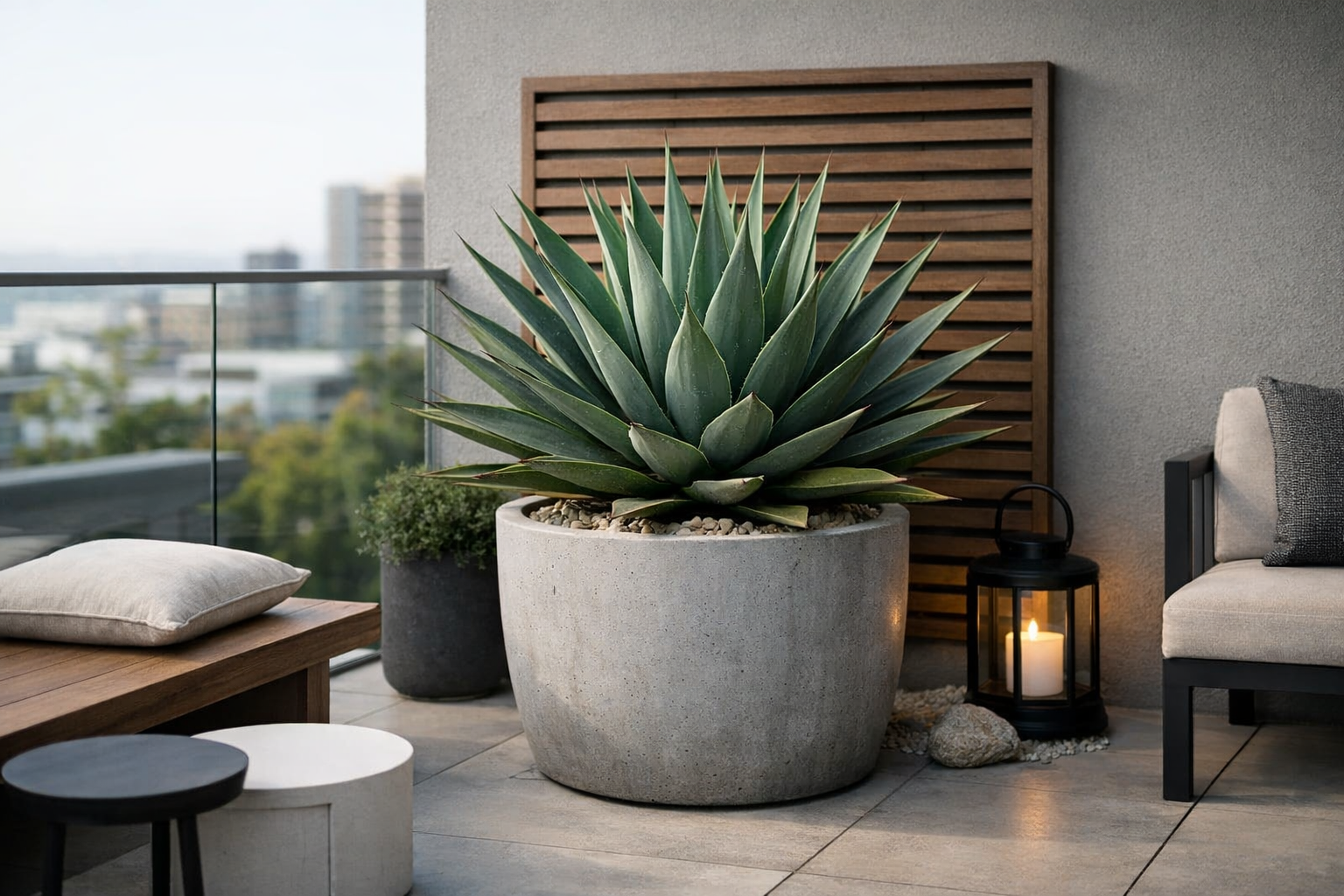 Como montar composição com Agave Dragão ornamental em varandas minimalistas