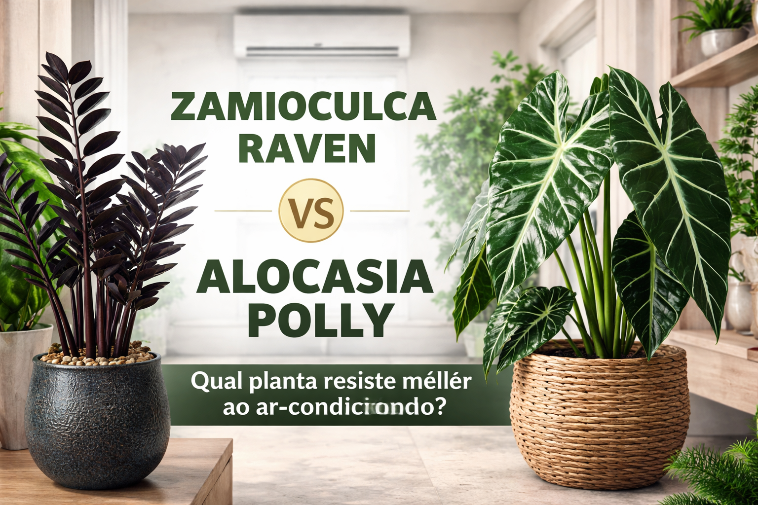 Comparativo: Zamioculca Raven vs Alocasia Polly em ambientes internos com ar-condicionado