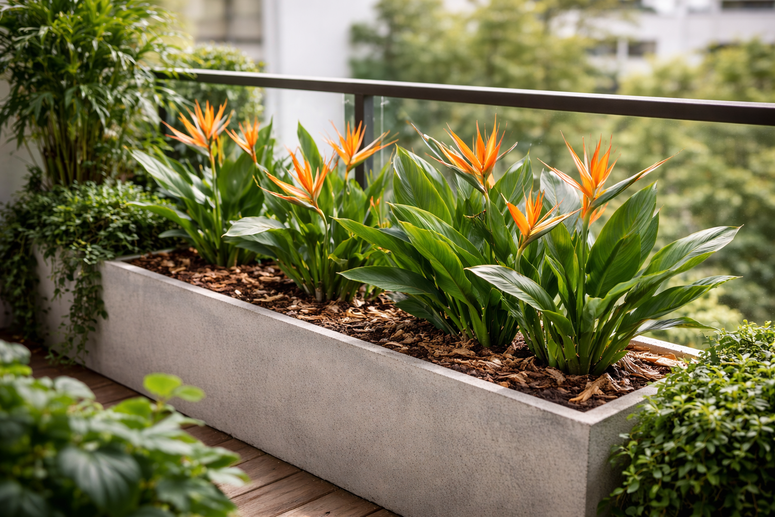 Passo a passo para plantar Ave-do-Paraíso anã em jardineira de sacada urbana