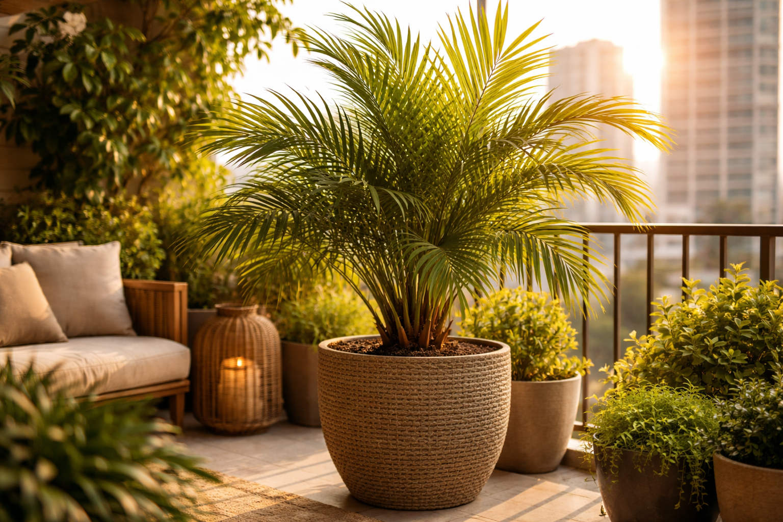 Por que a Palmeira Fênix ornamental sofre em sacadas com incidência direta de sol da tarde
