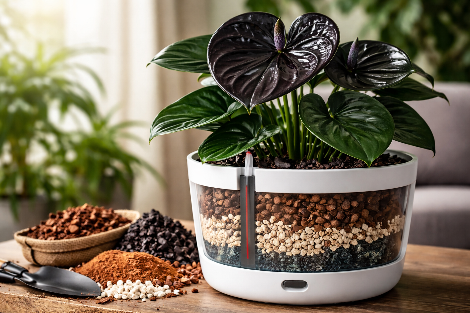 Qual substrato usar para Antúrio Negro ornamental em vaso autoirrigável dentro de apartamento